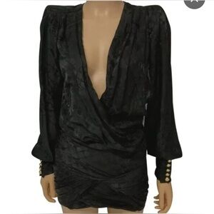 BALMAIN Jacquard Silk Dress Black EUR 40 / US 10 Designer NEW